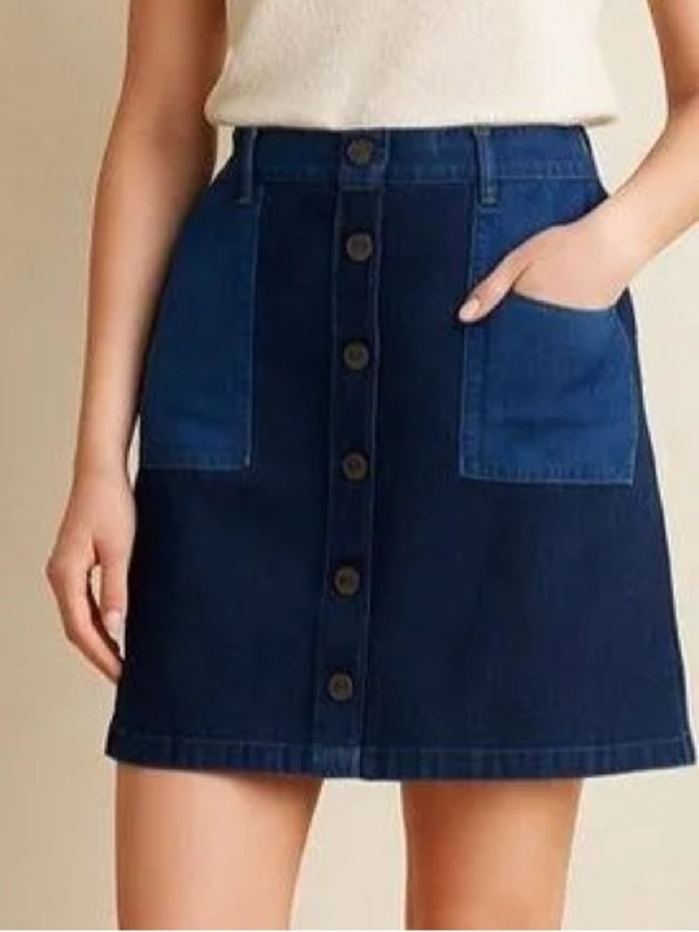 BONPOINT 42 Two-Tone Denim Pencil Skirt Colorblock Pockets